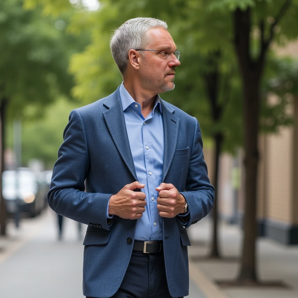 Portrait of 50 year old fit man walking on street
