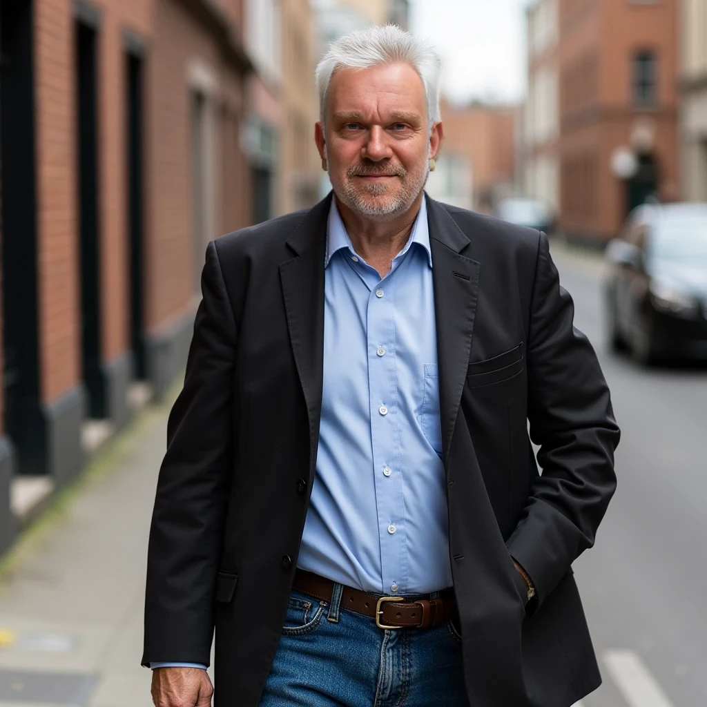 Portrait of 50 year old fit man walking on street