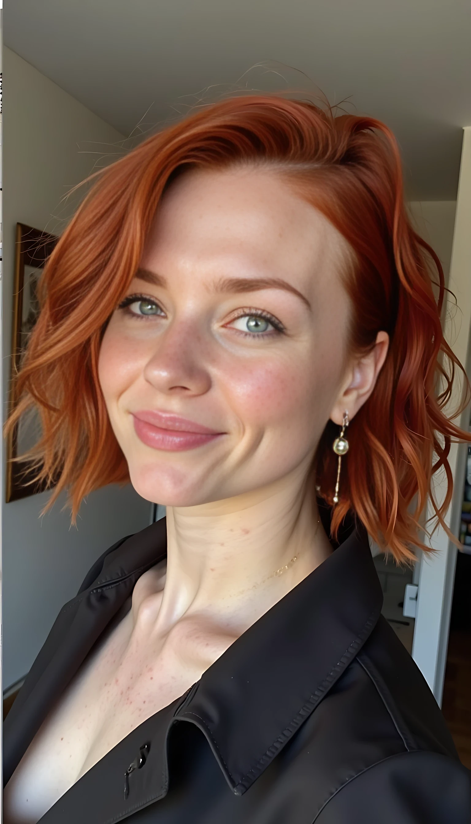 headshot of  CSTMDL short red waivy hair