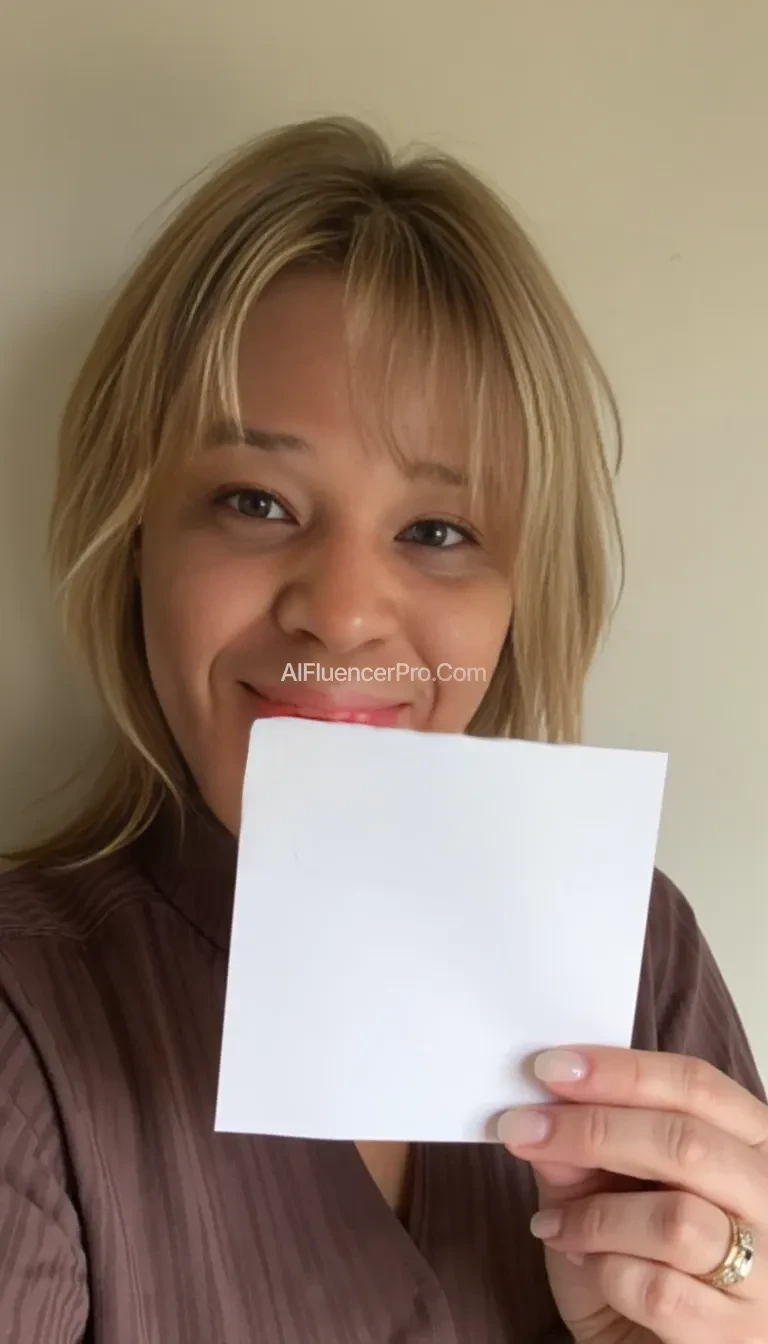 photo of woman CSTMDL, holding a piece of white paper, wall background, natural lighting, boring low quality snapchat photo circa 2015, selfie, 59 years man 