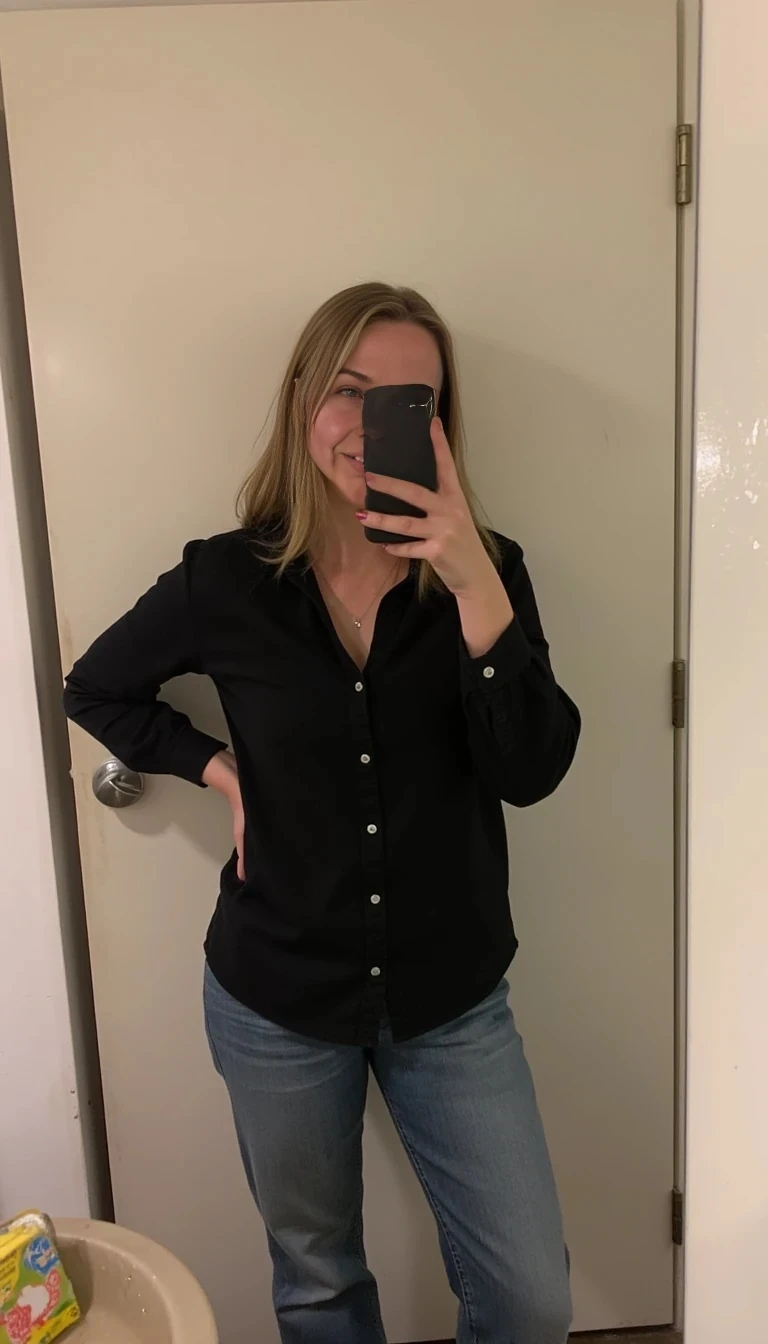 score_9, boring low quality snapchat photo circa 2015, 1girl, photo medium, black shirt, jeans