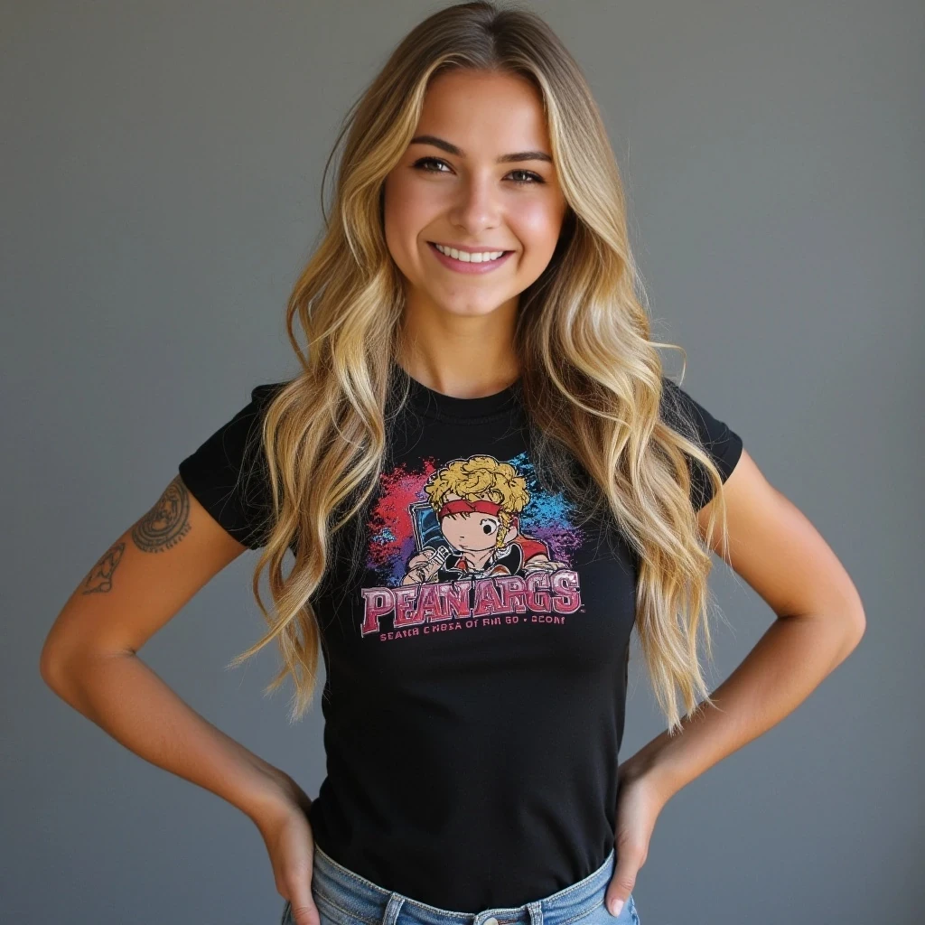 The perfect 19-year-old gamer girl possesses a striking blend of confidence and charm. She has long, wavy blonde hair that cascades down her shoulders, catching the light as she moves. Her fit, toned body reflects an active lifestyle, combining both gaming and fitness, suggesting she finds joy in balancing her passions.
Her style is a mix of casual and trendy, often featuring form-fitting graphic tees that showcase her favorite games or characters. She pairs these with high-waisted jeans or comfortable leggings, allowing for both comfort and style during long gaming sessions or outings with friends.
A few cute tattoos adorn her skin, each thoughtfully chosen and strategically placed. For example, a small amulet symbol on her wrist or an intricate design on her shoulder can reflect her interest in fantasy or gaming culture, adding a unique touch to her overall appearance.
Her confidence shines through her warm smile and expressive eyes, often sparkling with excitement when discussing her latest gaming achievements or upcoming releases. Friendly and approachable, she thrives in both online and offline gaming communities, effortlessly blending her passion for gaming with an engaging personality.
Overall, she embodies a modern, youthful spirit, balancing her love for gaming with a sense of style and individuality that sets her apart.