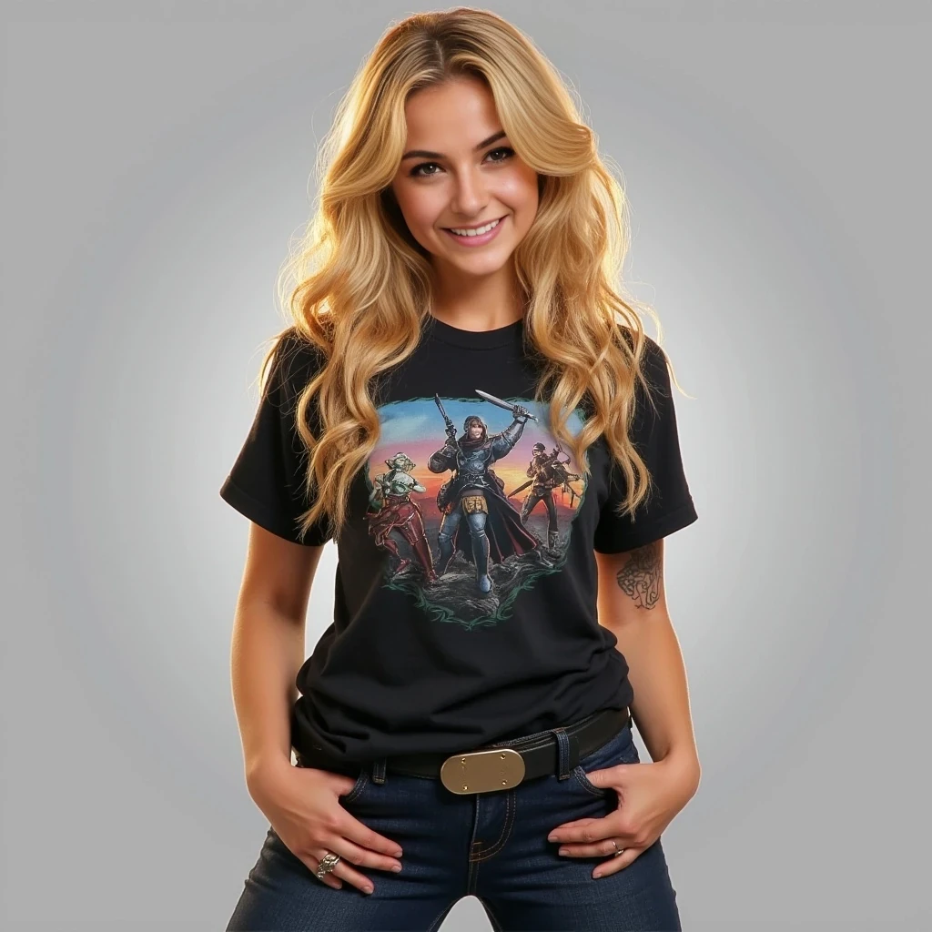 The perfect 19-year-old gamer girl possesses a striking blend of confidence and charm. She has long, wavy blonde hair that cascades down her shoulders, catching the light as she moves. Her fit, toned body reflects an active lifestyle, combining both gaming and fitness, suggesting she finds joy in balancing her passions.
Her style is a mix of casual and trendy, often featuring form-fitting graphic tees that showcase her favorite games or characters. She pairs these with high-waisted jeans or comfortable leggings, allowing for both comfort and style during long gaming sessions or outings with friends.
A few cute tattoos adorn her skin, each thoughtfully chosen and strategically placed. For example, a small amulet symbol on her wrist or an intricate design on her shoulder can reflect her interest in fantasy or gaming culture, adding a unique touch to her overall appearance.
Her confidence shines through her warm smile and expressive eyes, often sparkling with excitement when discussing her latest gaming achievements or upcoming releases. Friendly and approachable, she thrives in both online and offline gaming communities, effortlessly blending her passion for gaming with an engaging personality.
Overall, she embodies a modern, youthful spirit, balancing her love for gaming with a sense of style and individuality that sets her apart.