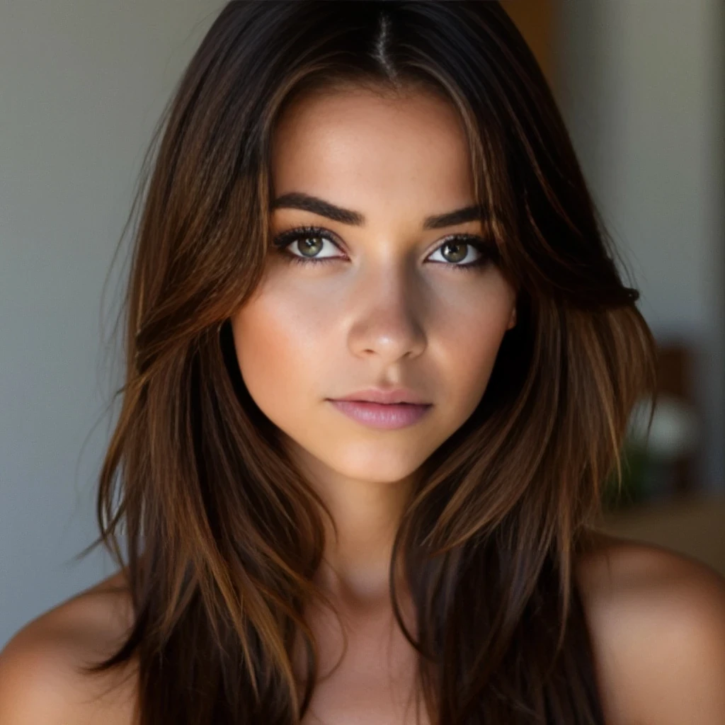 slim thick with brunette hair and light green eyes