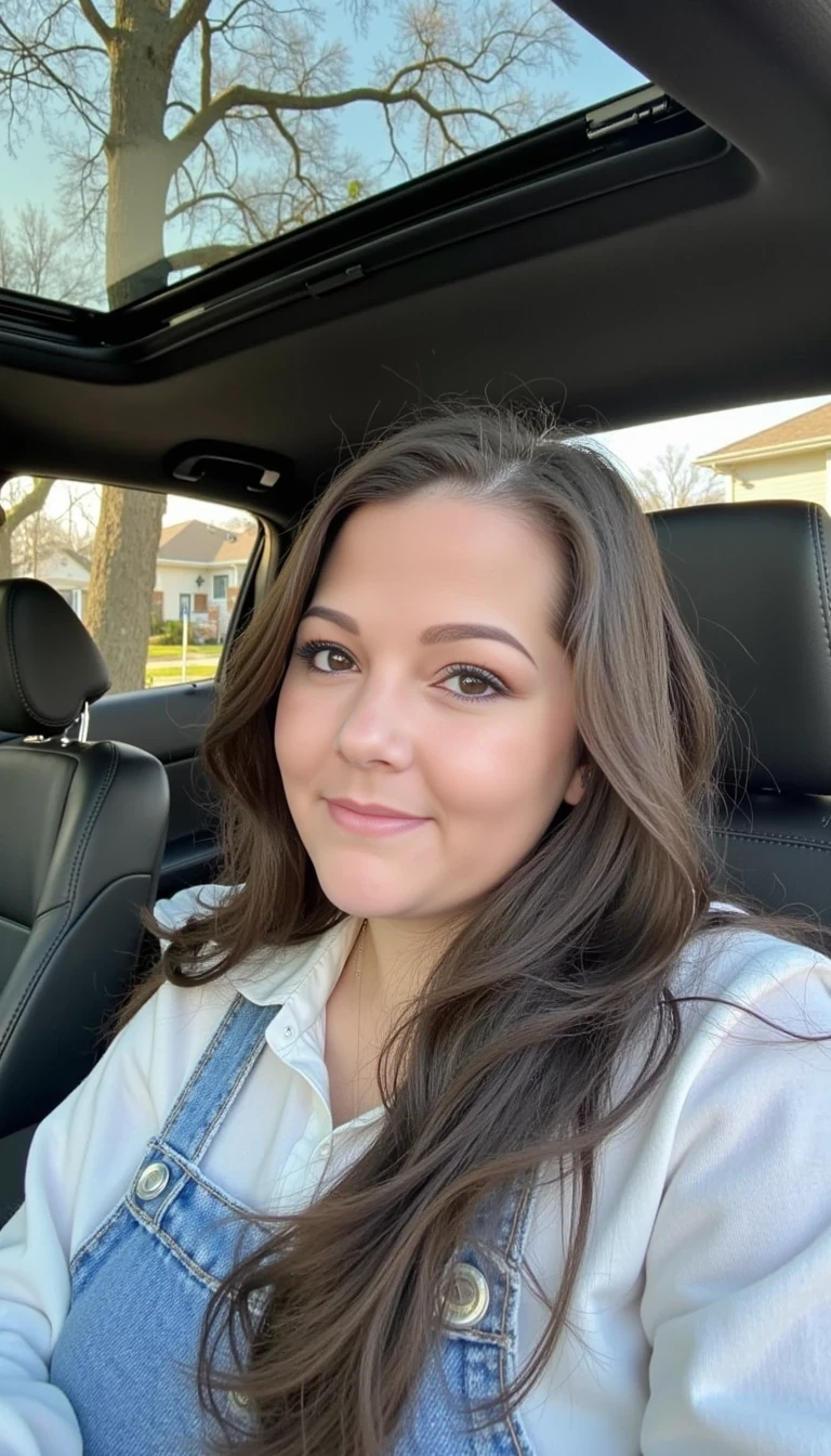 photo of cute woman CSTMDL in a car. 