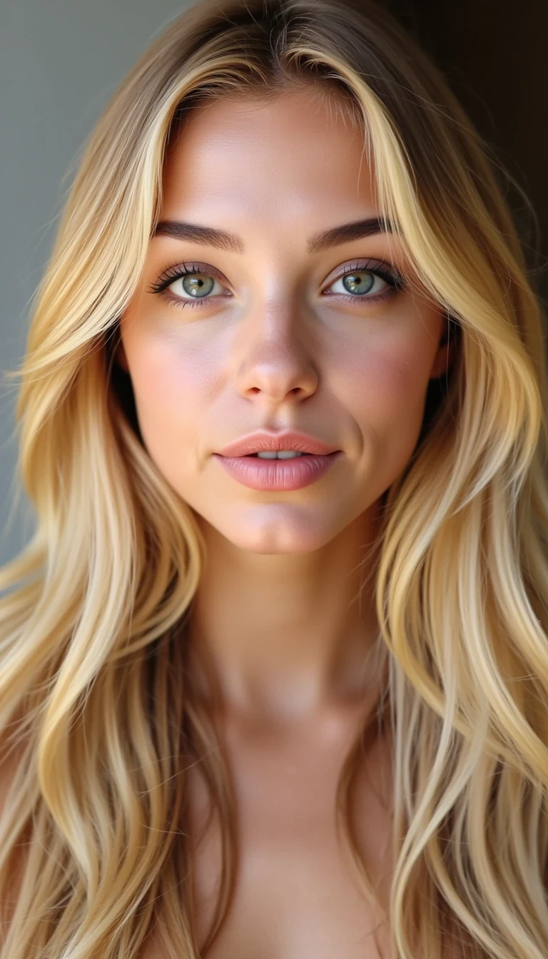 CSTMDL, ultra photorealistic close-up portrait of a stunning 23-year-old blonde woman with long slightly wavy blonde hair and piercing blue eyes, fair sun-kissed skin with natural glow, soft pink lipstick, playful flirty smile, cinematic warm lighting, RAW photo, unedited, DSLR 85mm lens, Instagram profile headshot, hyper-detailed, centered face, shallow depth of field background --exclude cartoon, anime, cgi, 3d render, illustration, painting, digital art, AI glow, plastic skin, doll-like, distorted face, blurry, watermark, text












