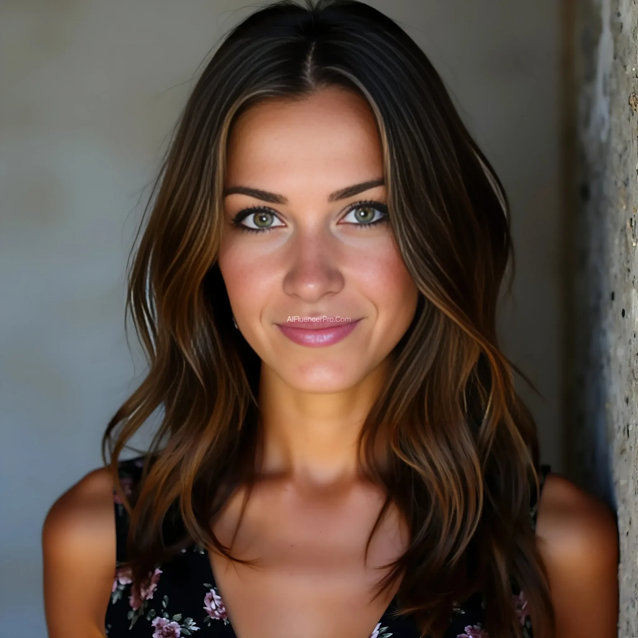 A young (25years) woman, entrepeuner that want to share his mindset to help millions of people to aimplify their success in life, brown hair and green eyes

