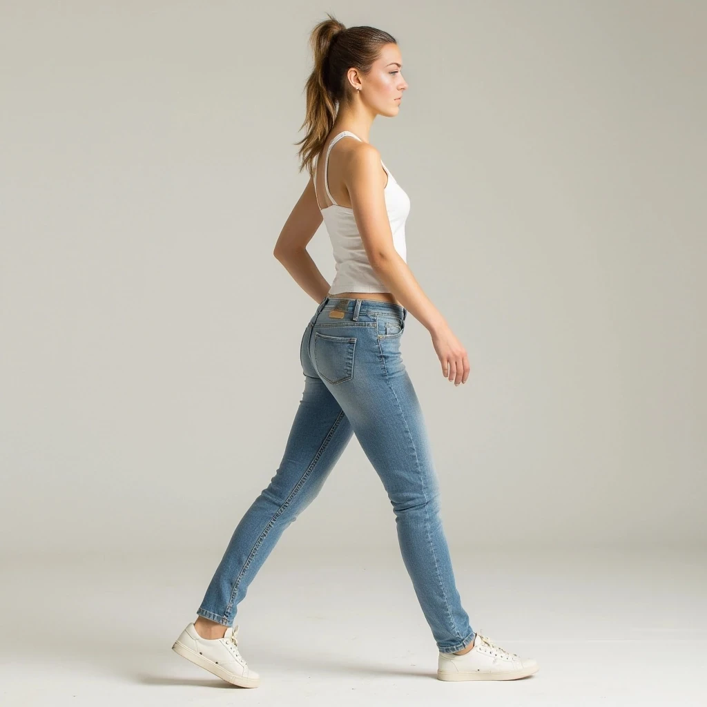 She has a naturally graceful, athletic build—slim but not fragile, with a quiet confidence in the way she moves. Standing around 5'6", her posture is relaxed yet upright, giving off an air of calm attentiveness. Her shoulders are softly defined, tapering into long arms and elegant hands that are expressive when she talks. Her waist is gently curved, with a fit, balanced silhouette that reflects someone who enjoys staying active without obsessing over it. Long legs carry her with an easy stride, and there’s a grounded energy in her stance, like someone who feels comfortable in her own skin. Whether she’s in jeans and sneakers or something more styled, she wears everything like it was made for her—effortlessly put-together but never trying too hard.