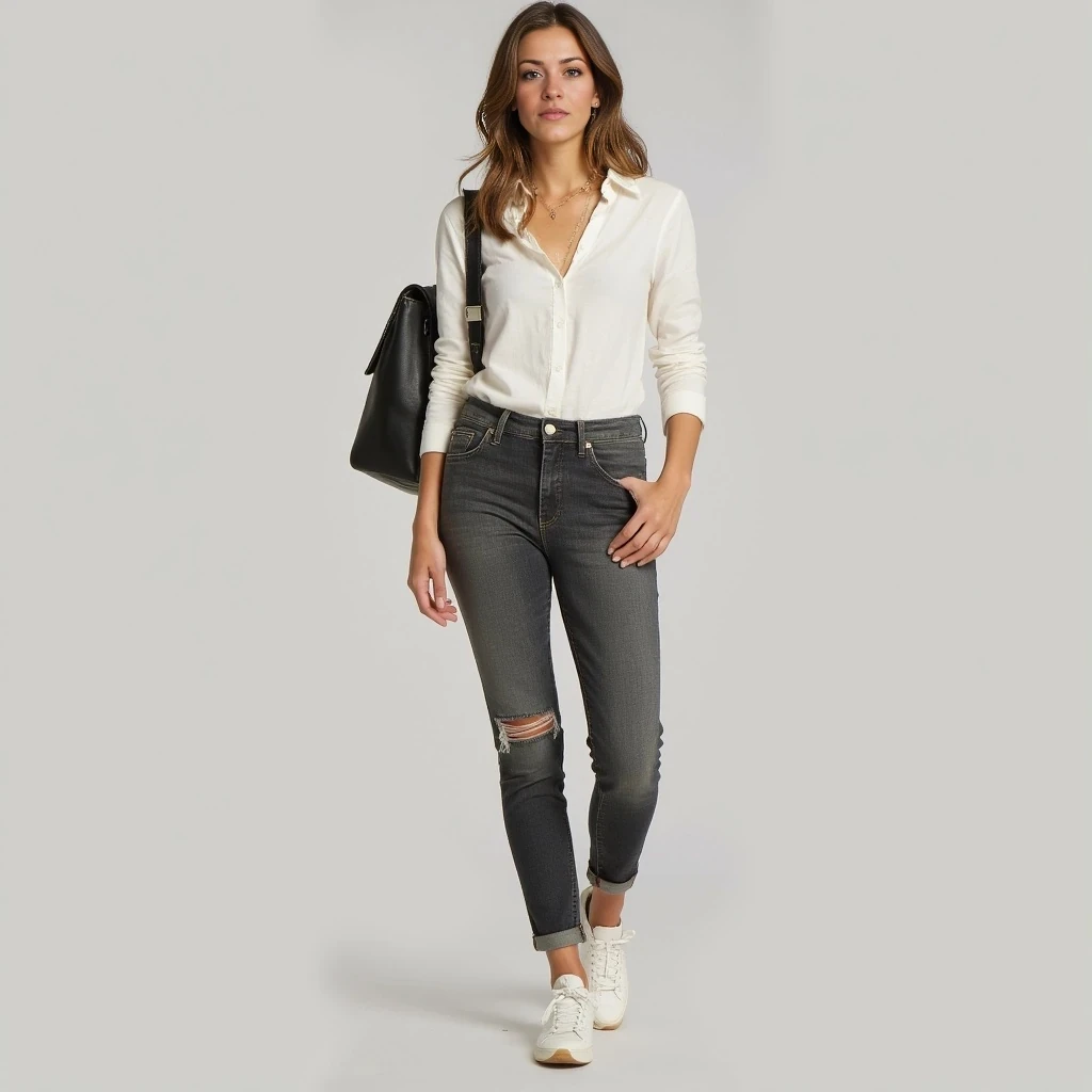 She has a naturally graceful, athletic build—slim but not fragile, with a quiet confidence in the way she moves. Standing around 5'6", her posture is relaxed yet upright, giving off an air of calm attentiveness. Her shoulders are softly defined, tapering into long arms and elegant hands that are expressive when she talks. Her waist is gently curved, with a fit, balanced silhouette that reflects someone who enjoys staying active without obsessing over it. Long legs carry her with an easy stride, and there’s a grounded energy in her stance, like someone who feels comfortable in her own skin. Whether she’s in jeans and sneakers or something more styled, she wears everything like it was made for her—effortlessly put-together but never trying too hard.