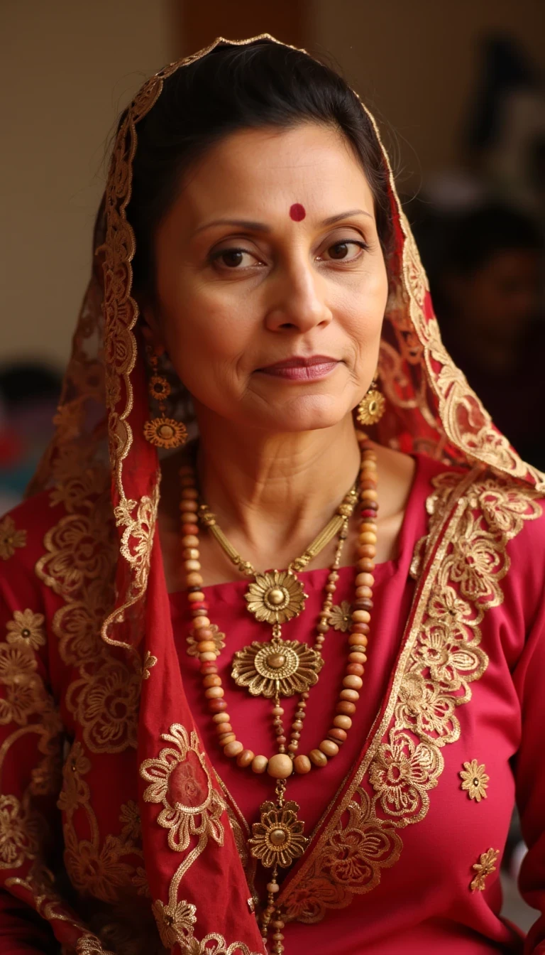 photo of a woman CSTMDL from India in a traditional Hindu setting she has a red dot on her forehead