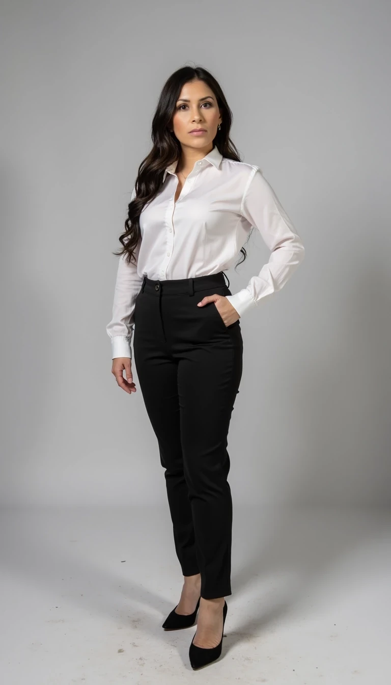 A full body shot photo size 12   professional   Office casual outfit
  