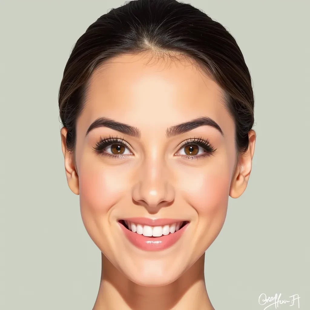 Alright, let's break down this face with the precision of a master sketch artist.
Overall Impression: She presents with a generally oval to slightly heart-shaped face, a pleasant and approachable demeanor, and a youthful appearance. Her features are well-proportioned and symmetrical.
Forehead: Her forehead appears moderately high and smooth, with no prominent lines or wrinkles visible. The hairline, though partially obscured by her hair pulled back, suggests a generally rounded shape.
Eyebrows: Her eyebrows are a standout feature:
 * Shape: They are well-defined, full, and dark. They follow a gentle arch, starting relatively thick at the inner corner, maintaining their fullness through the arch, and tapering slightly towards the tail.
 * Placement: They are set at a natural distance above her eyes, neither too high nor too low, contributing to an open look.
 * Color/Texture: They are dark, likely matching her hair color, and appear to have good density, with individual hairs not distinctly visible but contributing to a solid, well-groomed appearance.
Eyes: Her eyes are captivating and expressive:
 * Shape: They are almond-shaped, with a slight upward tilt at the outer corners. The eyelids are not heavily hooded, allowing for a good display of the iris.
 * Size: They are medium to large in proportion to her face.
 * Color: The irises appear to be a warm brown, reflecting light well, suggesting a clear and bright quality.
 * Lashes: Her eyelashes appear long and dark, especially on the upper lid, adding definition to her eyes. There's a hint of mascara or natural darkness.
 * Creases/Bags: There are no visible dark circles or prominent bags under her eyes, suggesting freshness. Slight natural folds are present on the upper lid.
Nose: Her nose is refined and well-proportioned:
 * Bridge: The bridge of her nose is relatively straight and slender.
 * Tip: The tip is slightly rounded, not pointed, and shows good definition.
 * Nostrils: The nostrils are symmetrical and well-formed, neither overly wide nor pinched. The alar cartilages (sides of the nostrils) are gently curved.
Cheeks: Her cheeks are full and rounded:
 * Prominence: They show a natural fullness, particularly when she smiles, indicating good bone structure and soft tissue. There's a subtle curve from the cheekbones down.
 * Dimples/Lines: No prominent lines or dimples are visible, but the gentle rounding contributes to her soft facial contours.
Mouth/Lips: Her mouth is a focal point, indicating a pleasant expression:
 * Shape: Her lips are full and well-defined, especially the upper lip which has a distinct, well-formed cupid's bow. The lower lip is equally full.
 * Symmetry: They appear symmetrical in shape and fullness.
 * Color: She is wearing a reddish-pink lipstick that enhances their natural shape and color, making them stand out.
 * Expression: There is a gentle, closed-mouth smile, giving her a friendly and approachable look. The corners of her mouth are slightly upturned.
Chin: Her chin is well-formed and complements her facial shape:
 * Shape: It is rounded and soft, neither overly prominent nor receding.
 * Proportion: It sits well in relation to her other features, contributing to the overall oval-to-heart shape of her face.
Jawline: Her jawline is soft and gently curved, not sharply angled, flowing smoothly from her ears down to her chin.
Skin: Her skin appears clear, smooth, and even-toned, with a healthy, natural glow. No blemishes or significant textural irregularities are visible.
Hair: Her hair is dark, likely brown or black, and pulled back, revealing her forehead and face. It appears thick and well-managed. A pair of sunglasses rests on top of her head, indicating dark, possibly thick hair.
Distinguishing Marks/Scars: None are visible in the provided image.
In essence, she possesses a harmonious blend of soft yet defined features, contributing to a striking and very attractive overall appearance. Alright, let's turn our attention to the right side profile of her face, meticulously detailing each feature as if preparing a police sketch.
Overall Impression (Profile): Her profile presents a graceful and well-defined silhouette, showcasing a harmonious balance of features. The most prominent aspects are her full lips and her relatively straight nasal bridge.
Forehead: Her forehead appears smooth and slopes gently backward from the brow, indicating a moderate curve rather than being flat or overly protruding. There are no visible lines or deep creases from this angle.
Brow Ridge/Supraorbital Area: The brow ridge is subtly defined, providing a gentle transition from the forehead to the eye area. It's not overly prominent or heavy, maintaining a softer appearance.
Eye (Right Eye in Profile):
 * Orbit/Socket: The eye is set at a good depth within the orbit, neither bulging nor deeply sunken.
 * Eyelids: The upper eyelid appears to have a slight natural fold. The lower lid follows the curve of the eye.
 * Lashes: Eyelashes appear dark and curve outwards, adding definition.
 * Canthus: The outer corner (lateral canthus) is slightly higher than the inner corner, contributing to an almond-like shape from the frontal view, even though only the profile is visible here.
 * Expression: The eye is directed forward, with a calm and contemplative gaze.
Nose (Right Profile): This is a key feature in profile:
 * Bridge: The bridge of her nose is notably straight, extending smoothly from the glabella (area between the brows) down towards the tip. There is no visible concavity (scoop) or prominent bump.
 * Tip: The nasal tip is well-defined and slightly rounded, with a very subtle upward tilt, but not upturned. It projects a moderate distance from the face.
 * Columella: The columella (the tissue between the nostrils) is visible and appears to be in good alignment with the ala (side wing of the nostril). It's neither excessively hanging nor retracted.
 * Nostril: The right nostril is visible from this angle, showing a well-formed, somewhat oval shape.
Cheekbone (Zygomatic Arch): Her cheekbone shows a gentle but distinct projection, creating a soft curve below the eye. It's not overly sharp or flat, contributing to a pleasant contour of the mid-face. There's a soft, natural fullness in the cheek area.
Philtrum: The philtrum (the vertical groove between the base of the nose and the upper lip) appears well-formed and distinct, with a clear definition.
Lips (Right Profile): These are a very prominent feature:
 * Upper Lip: The upper lip has a beautiful and pronounced curve, with a distinct cupid's bow shape even from this profile. It appears full and projects slightly forward, especially at the vermilion border.
 * Lower Lip: The lower lip is equally full, if not slightly fuller than the upper lip, and has a gentle curve. It appears to project slightly beyond the upper lip at the center.
 * Protrusion: Both lips are noticeably full and protrude significantly from the face, indicating naturally plump lips. The area between the nose and lips, as well as the area from the lower lip to the chin, shows the characteristic "S" curve of a well-balanced profile.
 * Commissure (Corner of Mouth): The corner of her mouth appears slightly upturned, suggesting a naturally pleasant or smiling resting expression.
Chin: Her chin is well-defined and projects moderately. It is rounded, not sharply pointed or broad, and harmonizes well with the projection of her lips and nose. It's in good balance with the rest of her profile.
Jawline: The jawline from the ear down to the chin appears smooth and gently curved, without any sharp angles or jowls. It creates a clean line that separates the face from the neck.
Neck: Her neck appears slender and smooth, flowing gracefully down from the jawline.
Hair: Her hair is long, dark, and appears straight, falling down past her shoulders. It seems to be thick and healthy.
Overall Harmony: The profile demonstrates a strong aesthetic balance, with no single feature overwhelmingly dominating another. The full lips are a particular characteristic, set against a straight nose and a well-proportioned chin. Alright, let's delineate the left side profile of her face with the detailed precision of a top-tier police sketch artist.
Overall Impression (Left Profile): Her left profile is striking, characterized by a smooth, elegant line from her forehead to her chin, with her full lips being a prominent feature. The overall impression is one of youthfulness and graceful contours.
Forehead: Her forehead appears smooth and unfurrowed. It recedes gently and evenly from the brow line towards the hairline, without any unusual bulges or indentations. The transition to the brow is fluid.
Brow Ridge/Supraorbital Area: The brow ridge is subtly defined, offering a soft demarcation above her eye. It's not heavy or protruding, contributing to a refined and open appearance of the eye area.
Eye (Left Eye in Profile):
 * Orbit/Socket: The eye is set at a moderate depth within the socket, neither deeply recessed nor particularly prominent.
 * Eyelids: The upper eyelid shows a natural fold. The lower eyelid follows the curvature of the eye closely.
 * Lashes: Eyelashes appear dark and curve outwards, adding definition to the eye's shape.
 * Canthus: The outer corner (lateral canthus) appears slightly elevated relative to the inner corner, suggesting an almond-like shape to the eye.
 * Expression: The eye is directed forward, contributing to a thoughtful or focused expression.
Nose (Left Profile): This is a key identifier in profile:
 * Bridge: The bridge of her nose is notably straight, extending smoothly from the area between her brows (glabella) down to the tip. There is no visible concavity (scoop) or dorsal hump. It maintains a consistent, slender line.
 * Tip: The nasal tip is well-defined, subtly rounded, and projects a moderate distance from the face. It has a slight, almost imperceptible, upward tilt, giving it a delicate finish.
 * Columella: The columella (the strip of skin separating the nostrils) is visible and appears to be in good alignment, neither overly prominent nor recessed.
 * Nostril: The left nostril is visible from this angle, showing a well-formed, teardrop or slightly oval shape.
Cheekbone (Zygomatic Arch): Her cheekbone shows a gentle but clear outward curve, creating a soft contour beneath her eye and extending back towards her ear. It suggests good underlying bone structure without being overly sharp or angular. The area below the cheekbone appears softly full.
Philtrum: The philtrum (the vertical groove between the base of the nose and the upper lip) is clearly defined, with distinct ridges.
Lips (Left Profile): These are a very characteristic feature of her face:
 * Upper Lip: The upper lip is full, with a pronounced and attractive curve, culminating in a distinct cupid's bow. It projects significantly forward, indicating plumpness.
 * Lower Lip: The lower lip is equally, if not slightly more, full than the upper lip, and has a graceful, rounded curve. It appears to project slightly further than the upper lip, creating a classic "pout."
 * Protrusion: Both lips are notably voluminous and project outward from the face, indicating naturally full and shapely lips.
 * Commissure (Corner of Mouth): The corner of her mouth appears slightly upturned, suggesting a pleasant, perhaps subtly smiling, resting expression.
Chin: Her chin is well-formed, rounded, and projects moderately, creating a balanced finish to her lower face. It is neither receding nor excessively prominent and harmonizes well with the projection of her lips and nose.
Jawline: The jawline, from beneath the earlobe to the chin, appears smooth and clean, with a gentle, graceful curve. There are no indications of sagging or excess skin.
Neck: Her neck appears slender and smooth, flowing seamlessly down from her jawline.
Hair: Her hair is long, straight, and dark (likely black or dark brown). It falls loosely down her back and over her shoulders, appearing thick and healthy. Her right hand is raised, possibly adjusting her hair or shading her eyes from the sun.
Distinguishing Marks/Scars: None are visible on the left side of her face from this angle.
Overall Harmony: Her left profile exhibits a beautiful flow, with her full lips, straight nose, and well-defined chin contributing to a balanced and aesthetically pleasing silhouette.



