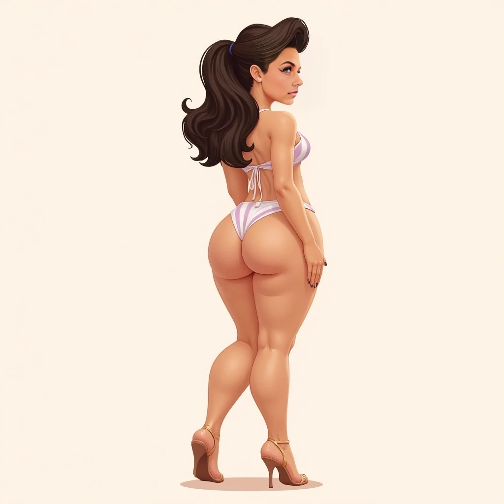 Generate a visually appealing character with a slim body, emphasizing a natural and proportionate figure. The character should have a curvy silhouette, featuring a well-defined bust and a rounded, prominent bubble butt. The appearance should be stylish and non-nude, with the subject dressed in casual or elegant clothing that complements their figure, highlighting body contours while remaining tasteful and appropriate.