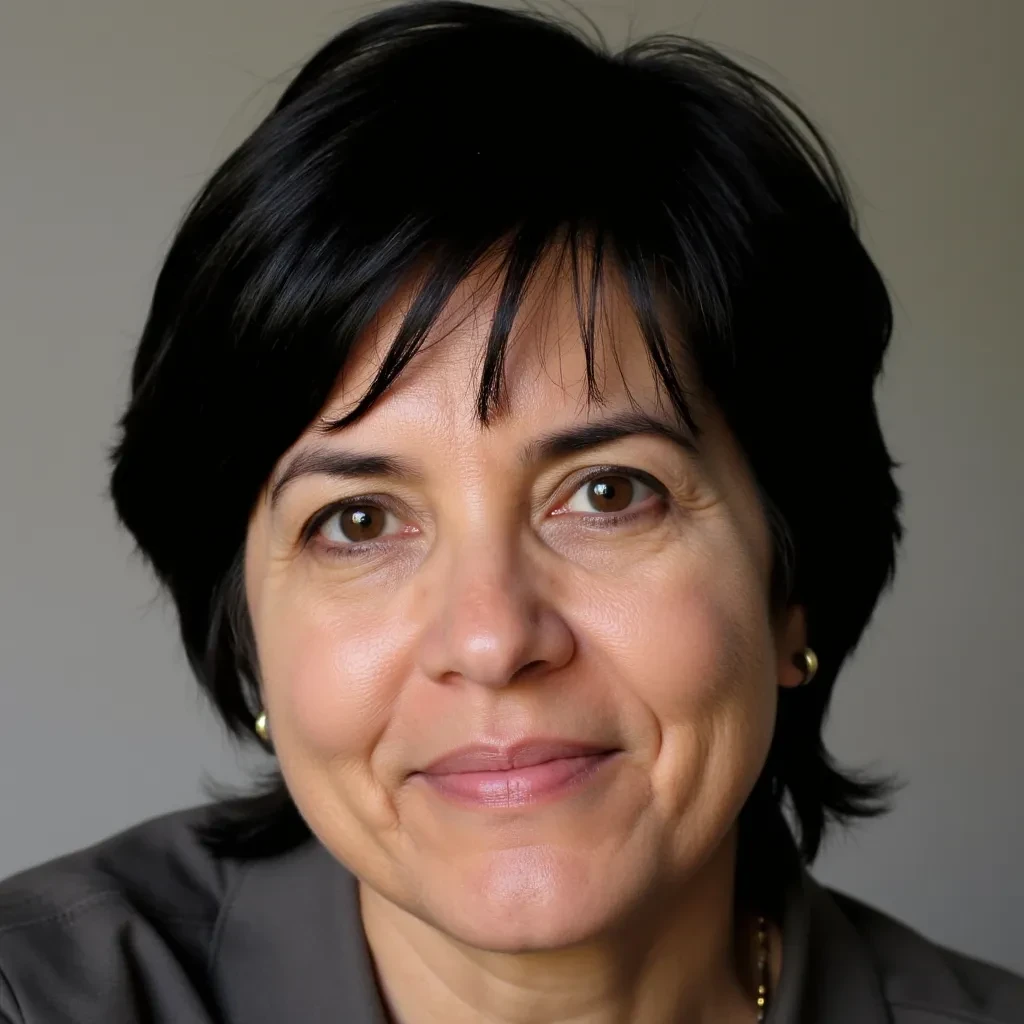 Portrait of a adult woman with dark  black  short hairs